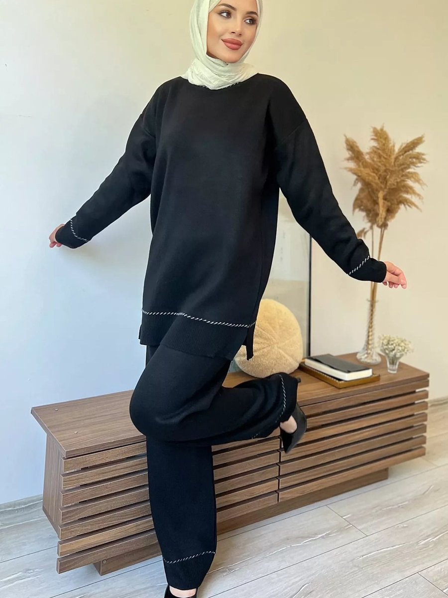 Julude Siyah Tunik Pantolon Triko İkili Takım