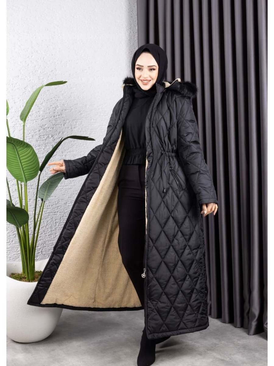 Harman Butik Kadın Uzun İçi Kürklü Kapişonlu Kapitone Mont