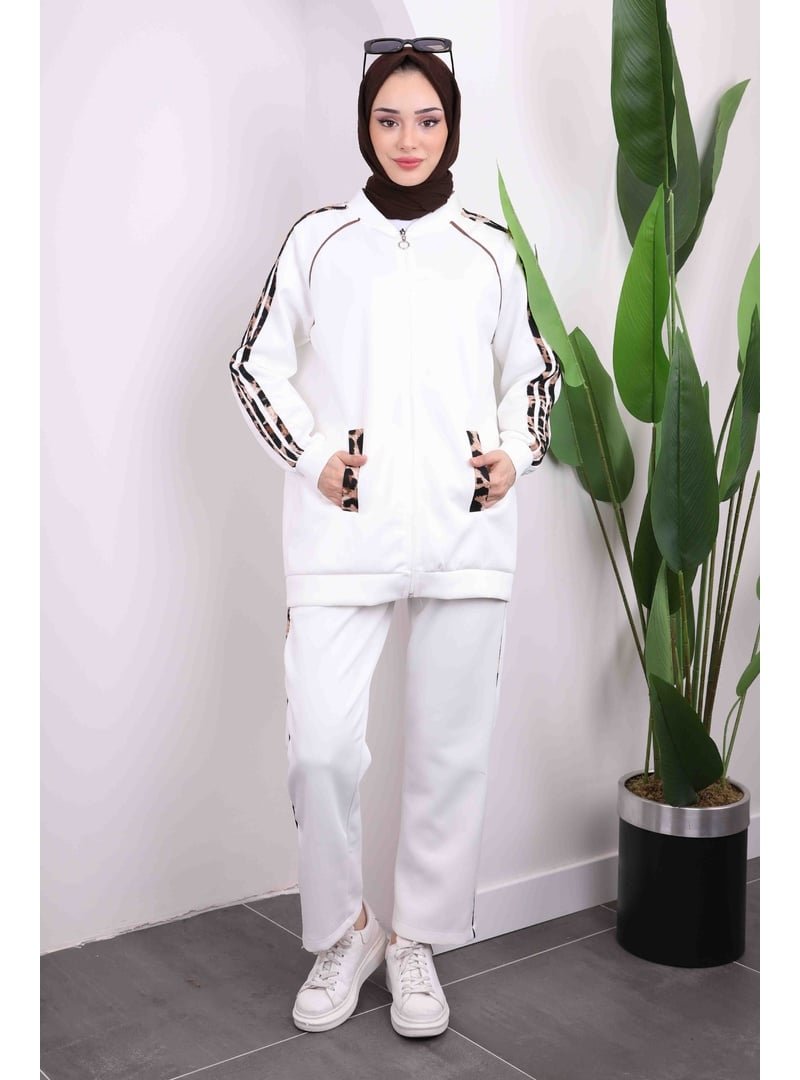 İmaj Butik Beyaz Leoparlı Scuba Takım