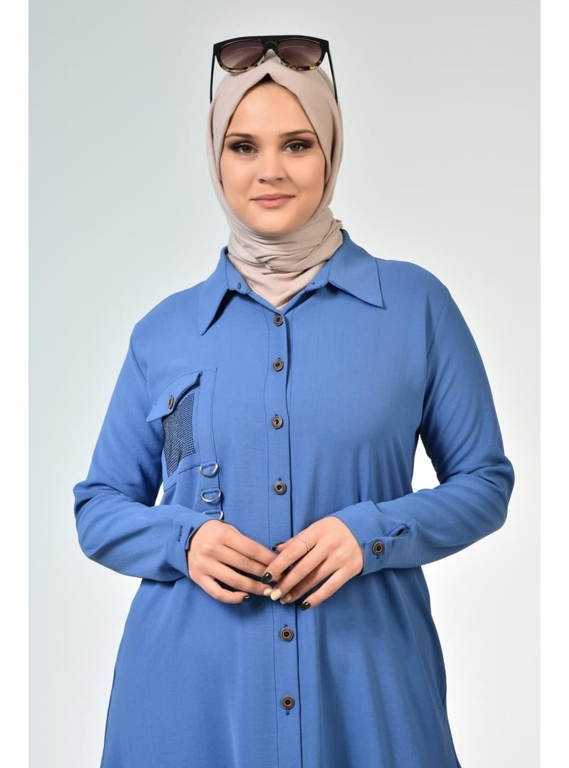 Ferace İndigo Buyuk Beden Tunik Tesettur Kadin Ayrobin Kumas