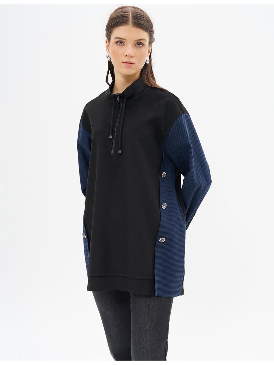 Kayra Yarım Fermuar Kapamalı Kaşe Sweatshirt Siyah