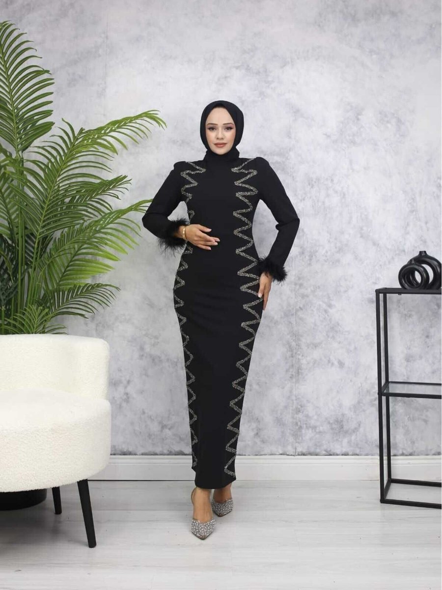 Marwella Siyah Ebru Abiye Elbise