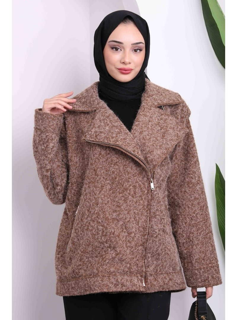 İmaj Butik Kahverengi Fermuarlı Kısa Kaşe Kaban