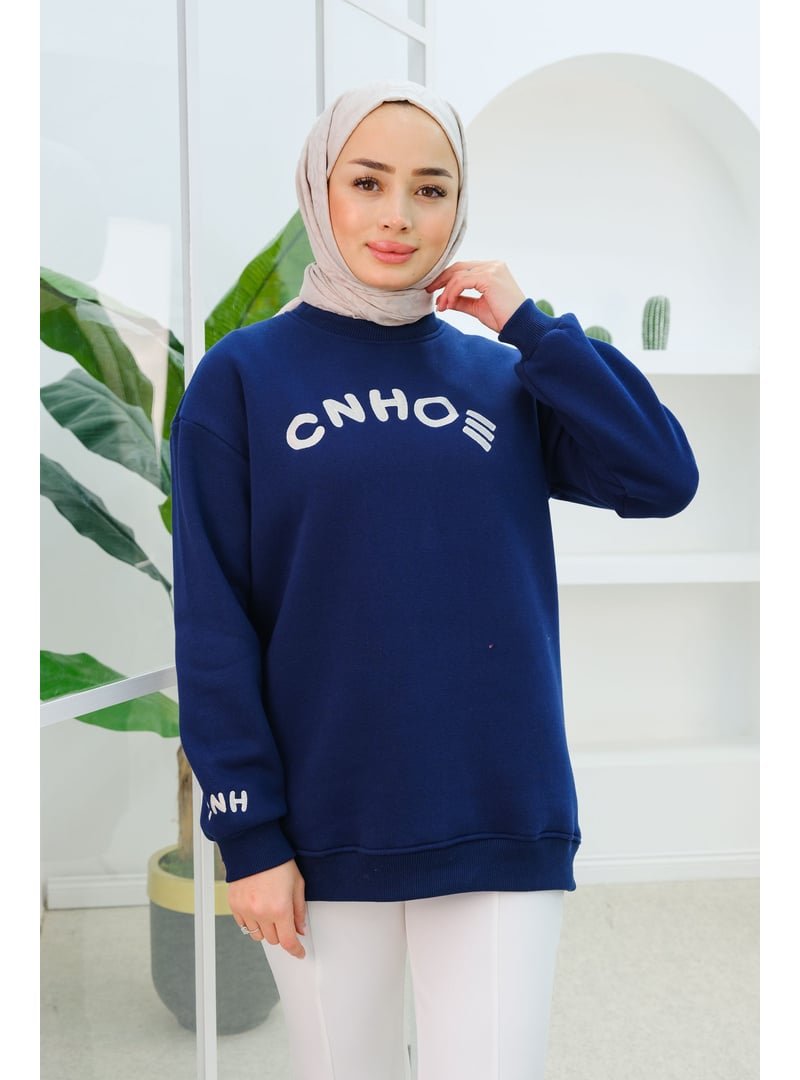 Locco Moda Lacivert Nakış Detaylı Oversize Sweat