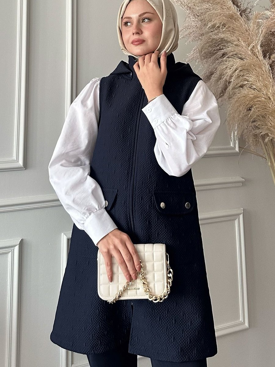 Instyle Cepli Kapitone Lacivert Yelek