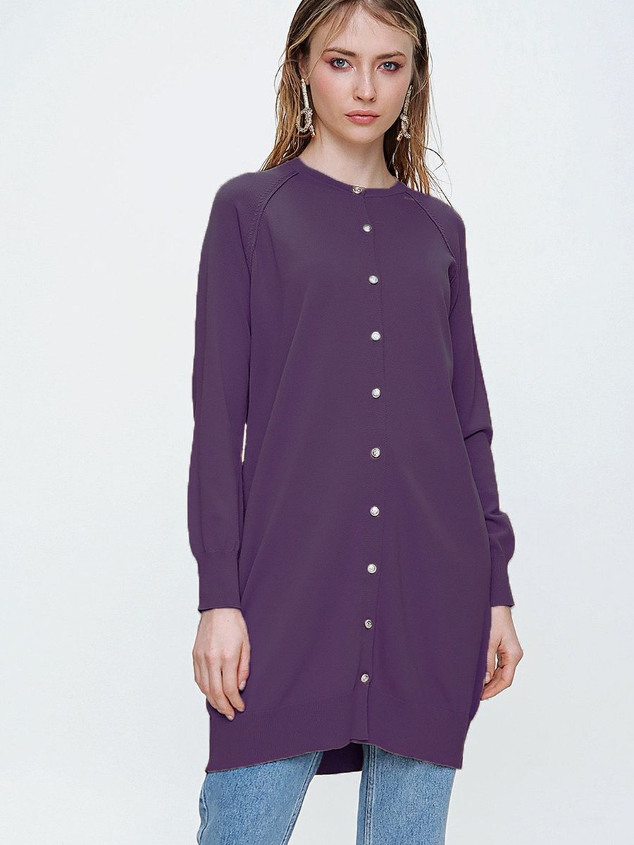 Nuss Merserize Triko Hırka Orta Boy H Mürdüm