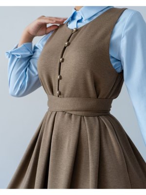 Hrmonny Bol Kalıp Vizon İnci Düğmeli Vintage Jile Elbise Boy Cm