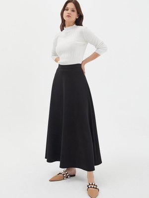 Markaliste Fermuarlı Uzun Scuba Etek Siyah