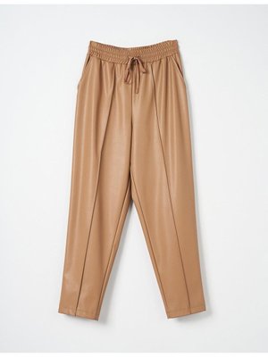 Kayra Bel Lastikli Suni Deri Pantolon Bej