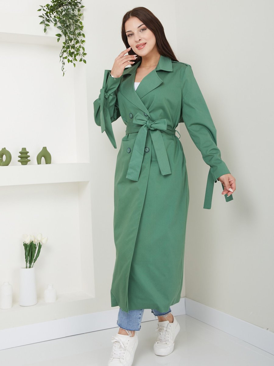 Sahra Afra Yeşil Çiftrenk Kadın Oversize Trençkot