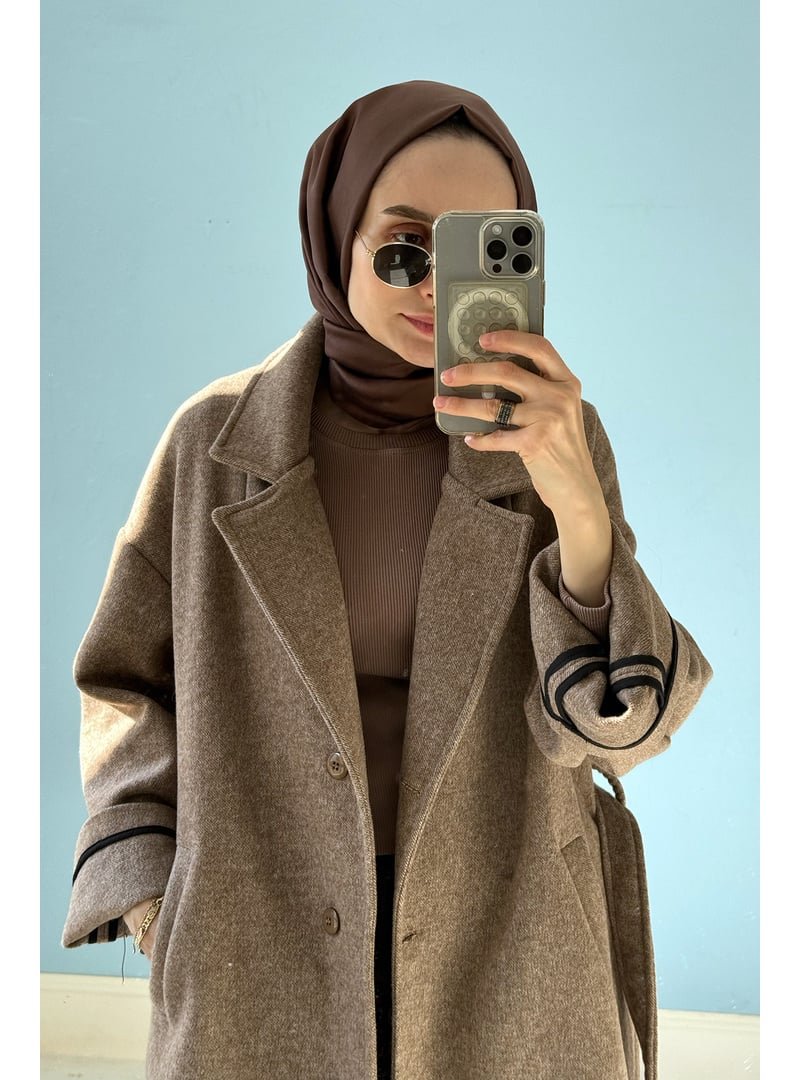 Mevra Oversize Biyeli Kaşe Kaban Kahve