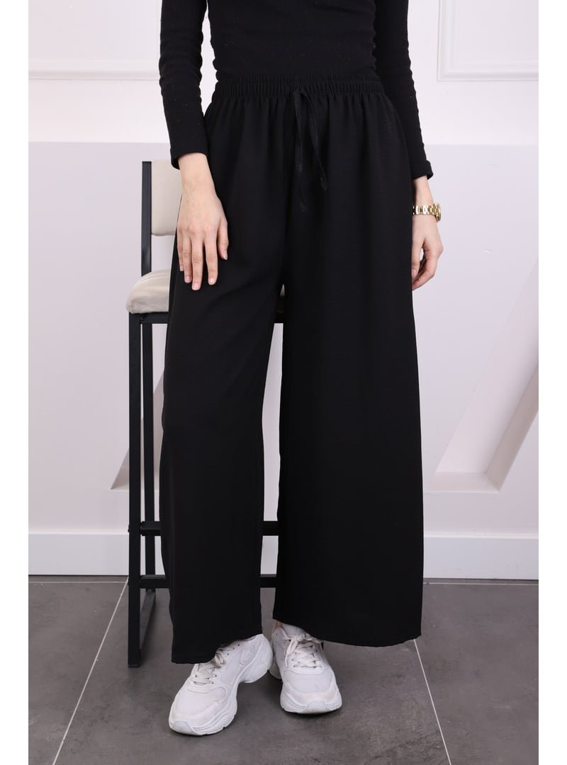 İmaj Butik Siyah Bol Paça Ayrobin Pantolon