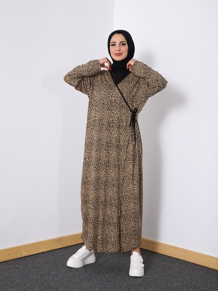 Kutay Collection Yazlık Yandan Bağlamalı Namaz Elbisesi Leopar Desenli
