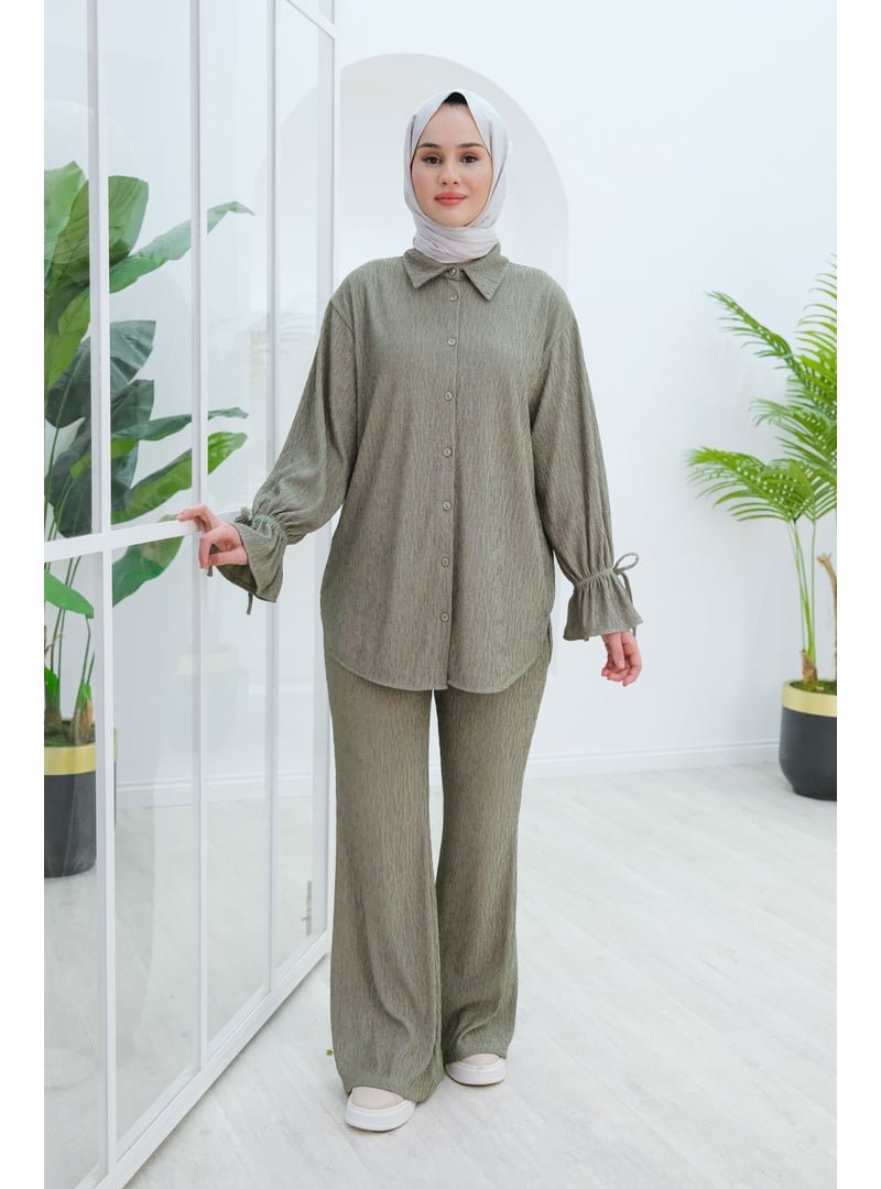 Locco Moda Yeşil Kol Fırfır Detay Bürümcük İkili Takım