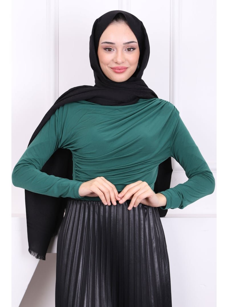 İmaj Butik Yeşil Balıkçı Yaka Drapeli Sandy Bluz