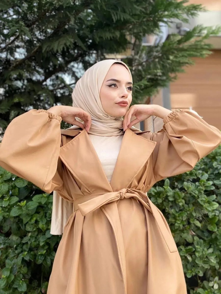 Ensade Balon Kol Kemerli Dokuma Trençkot