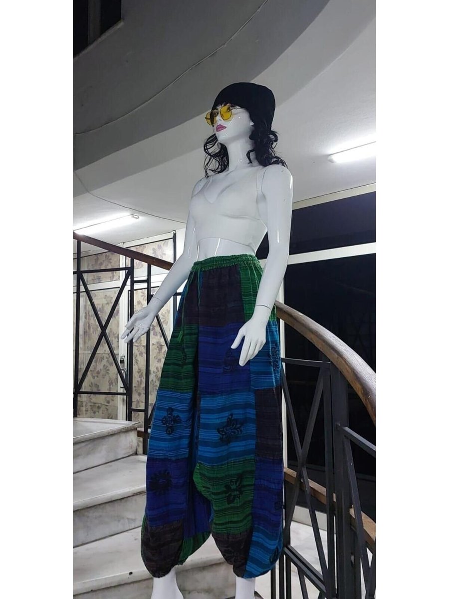 Bohem Stil Bordo Hint Otantik Yıkamalı Taşlanmış Patchwork Şalvar Pantolon