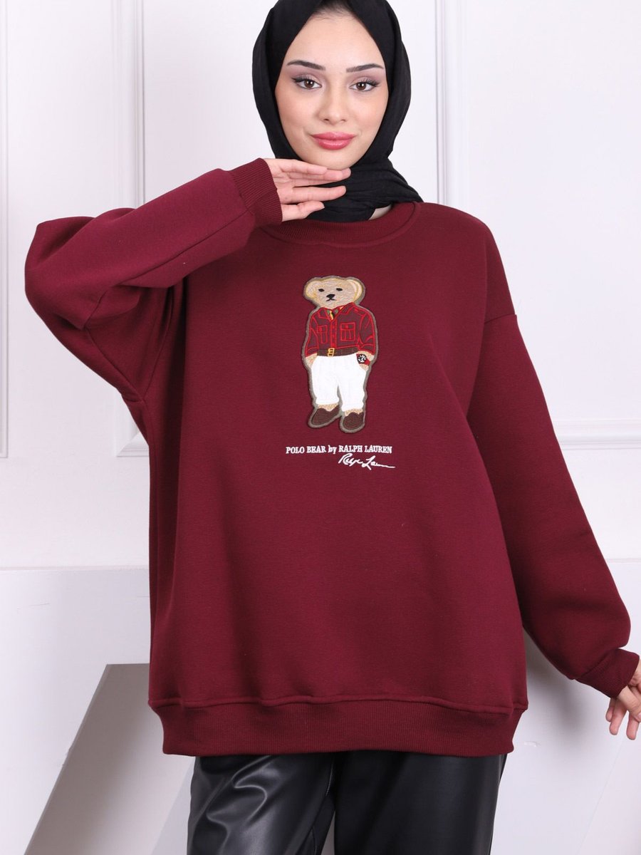 İmajbutik Bordo Nakış İşlemeli Üç İplik Sweat