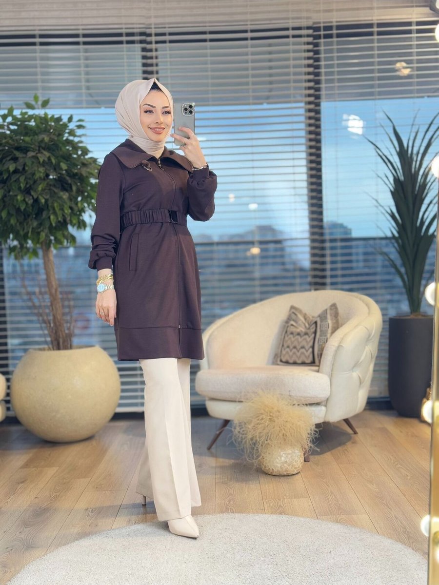 Alanurmoda İki İplik Ön Fermuarlı Yakalı Ceket