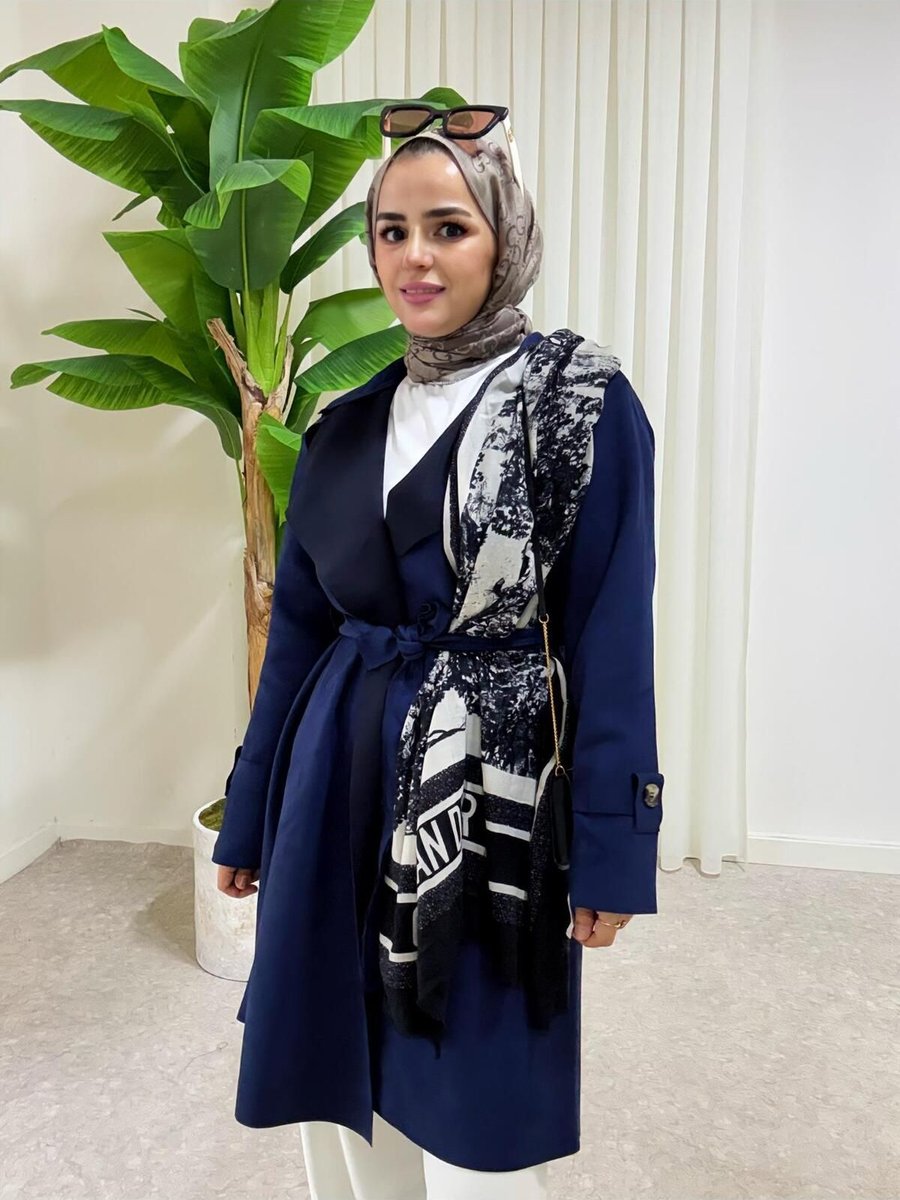 Aselim Hijap Moda Süet Yumuşak Kemerli Ceket Trençkot Kap Lacivert
