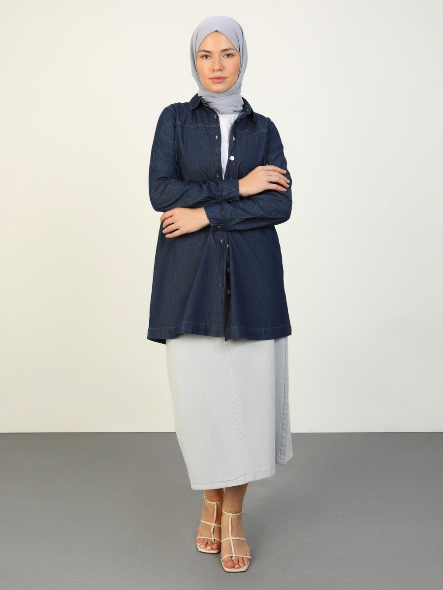 Refka Denim Tunik Koyu Mavi