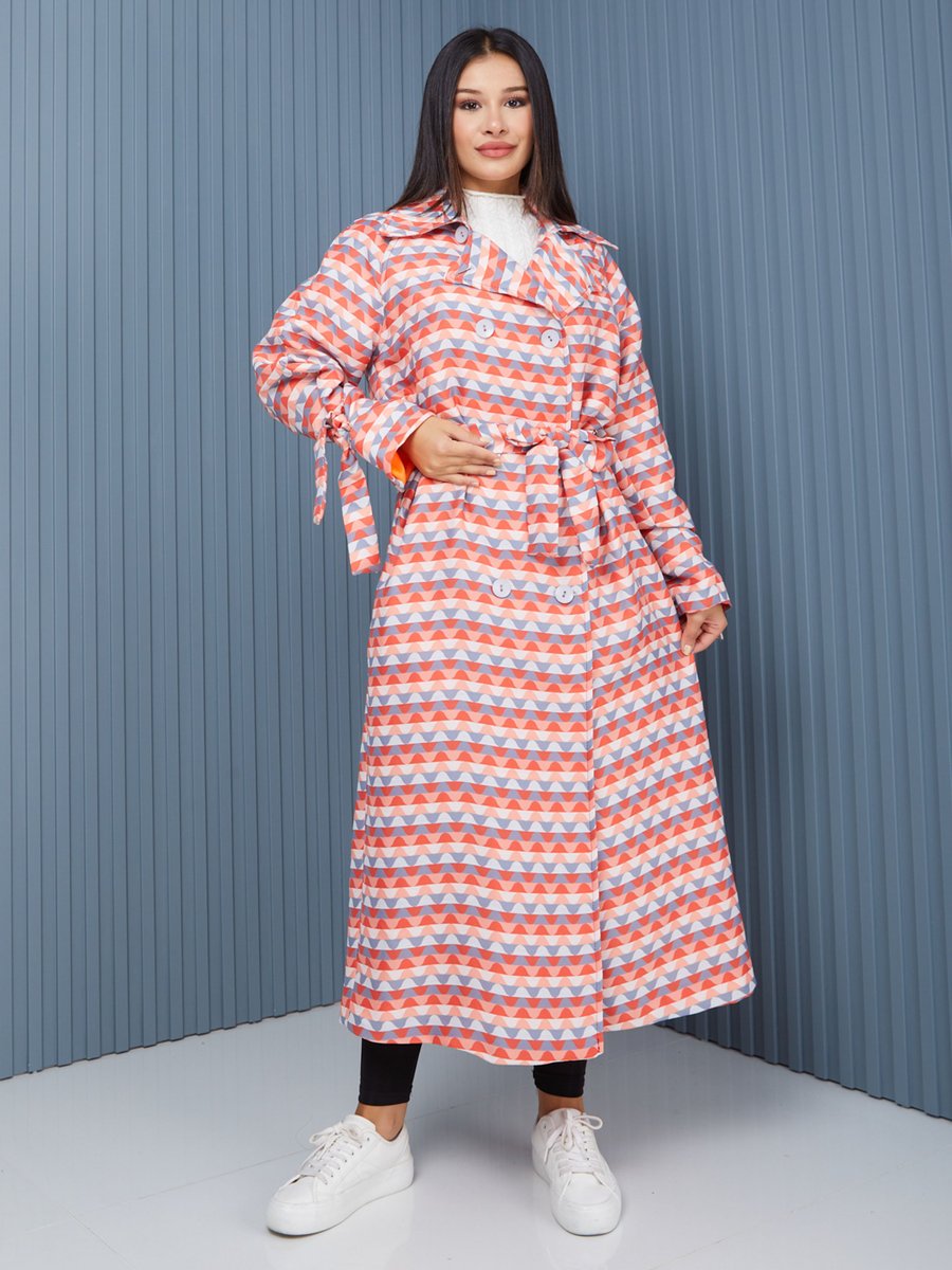 Sahra Afra Desenli Reglan Kadın Oversize Trençkot