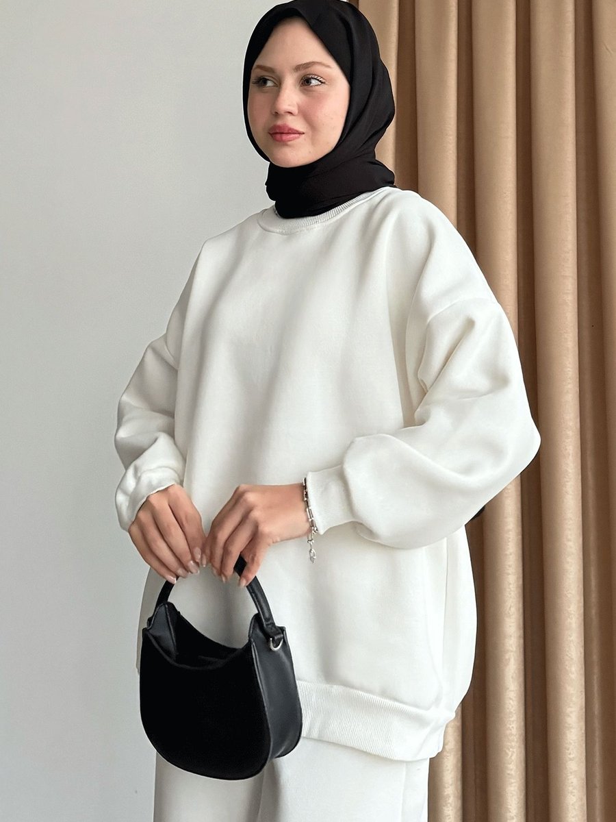 Instyle Şardonlu Basic Beyaz Sweat