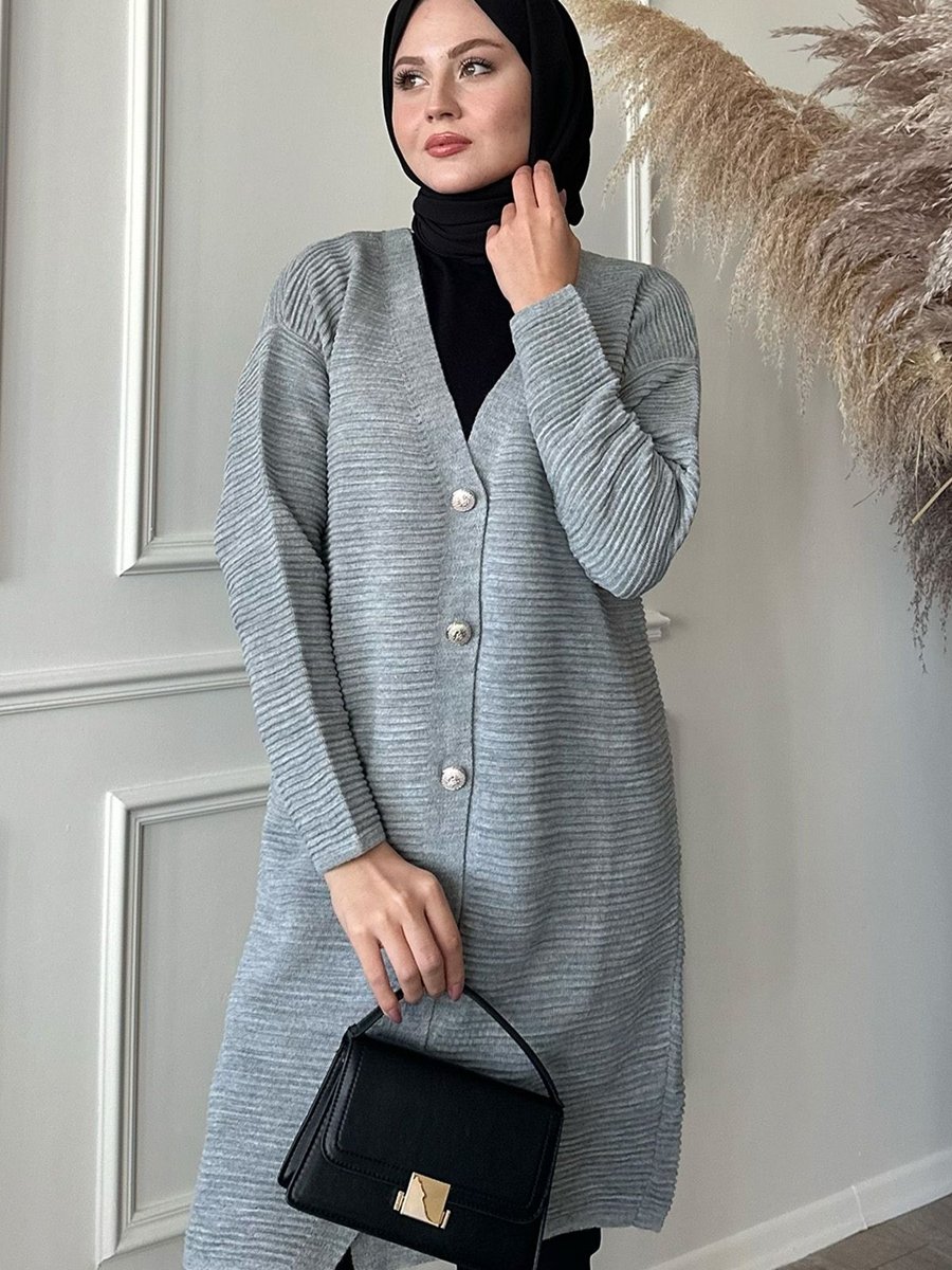 Instyle Basic Fitilli Gri Triko Hırka