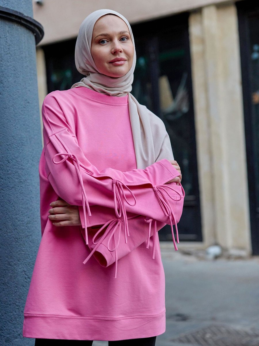 Locco Kolu Bağcık Detaylı Tunik Pembe