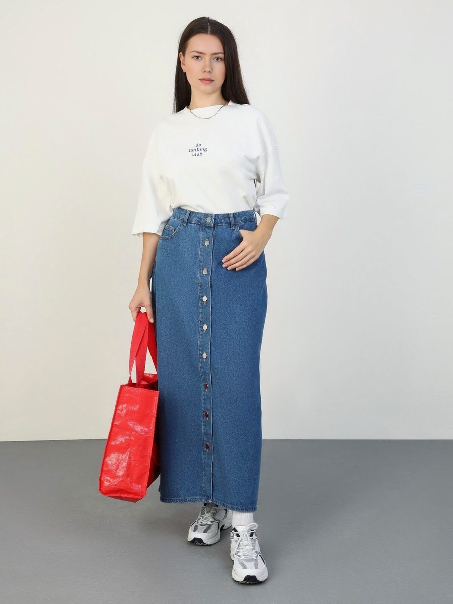 Benin Denim Etek Mavi