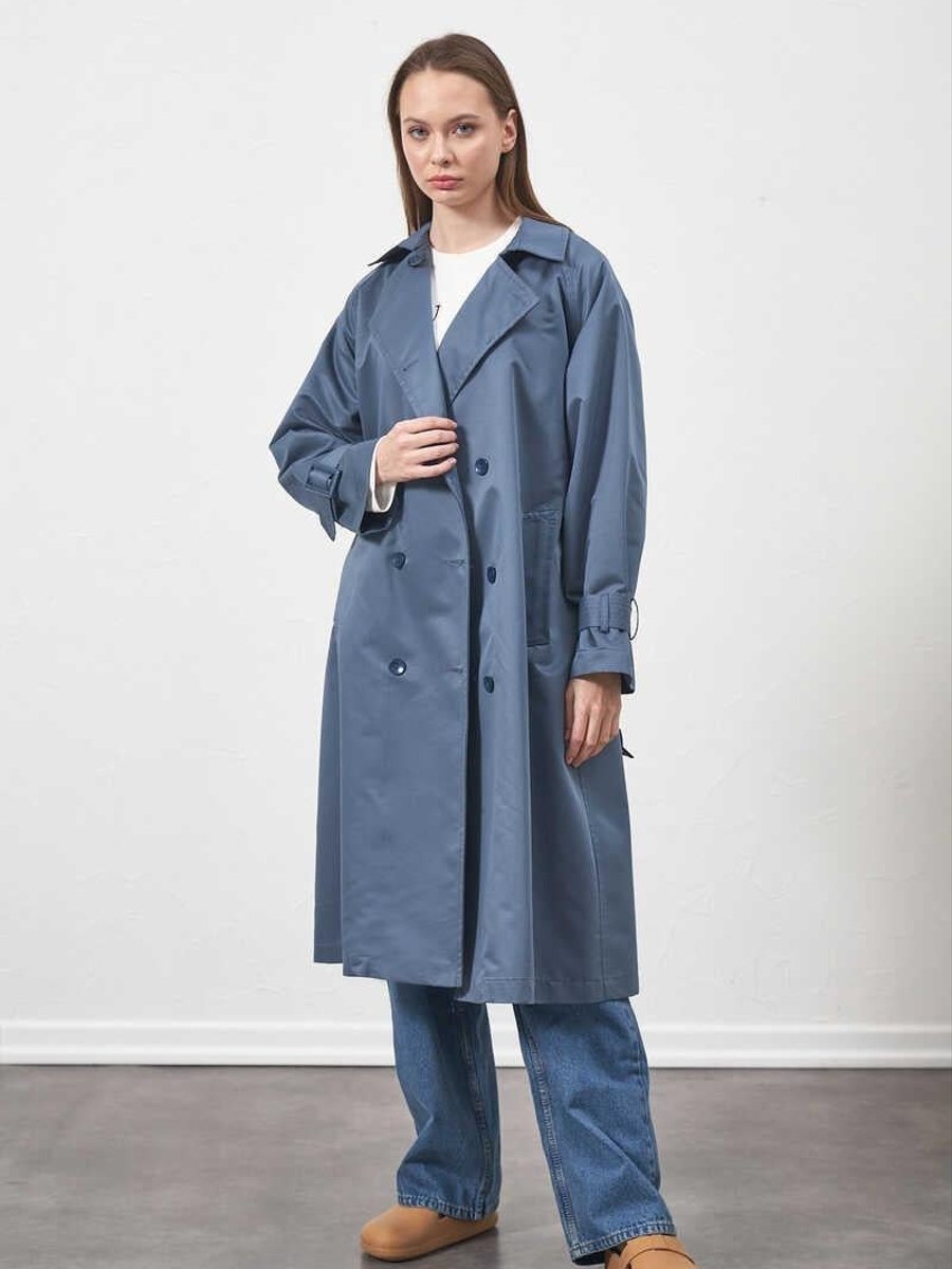 Mevra İndigo Tokalı Oversize Trençkot