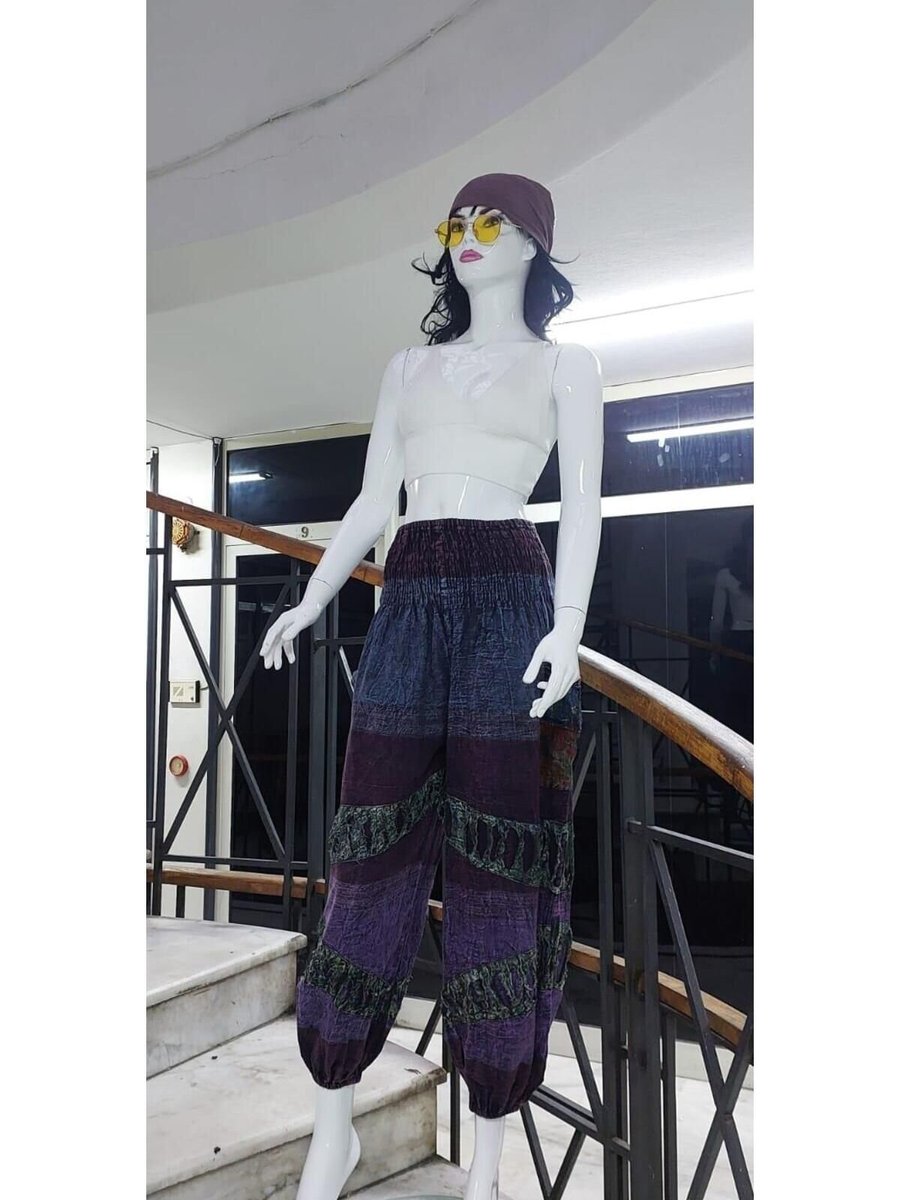 EREN STYLE Mor Hint Otantik Yıkamalı Patchwork Şalvar Pantolon