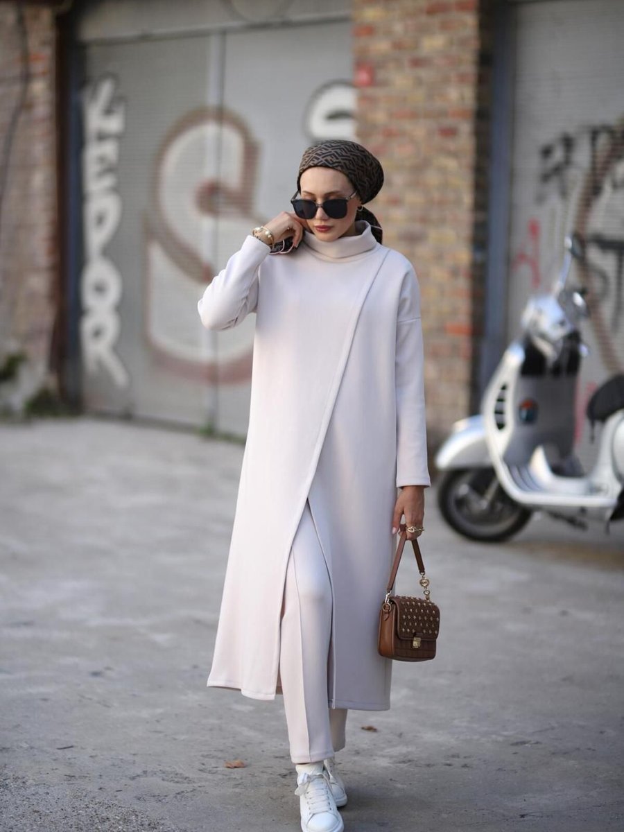 Ns Moda Boğazlı Tunik Pantolon Takım Taş Model