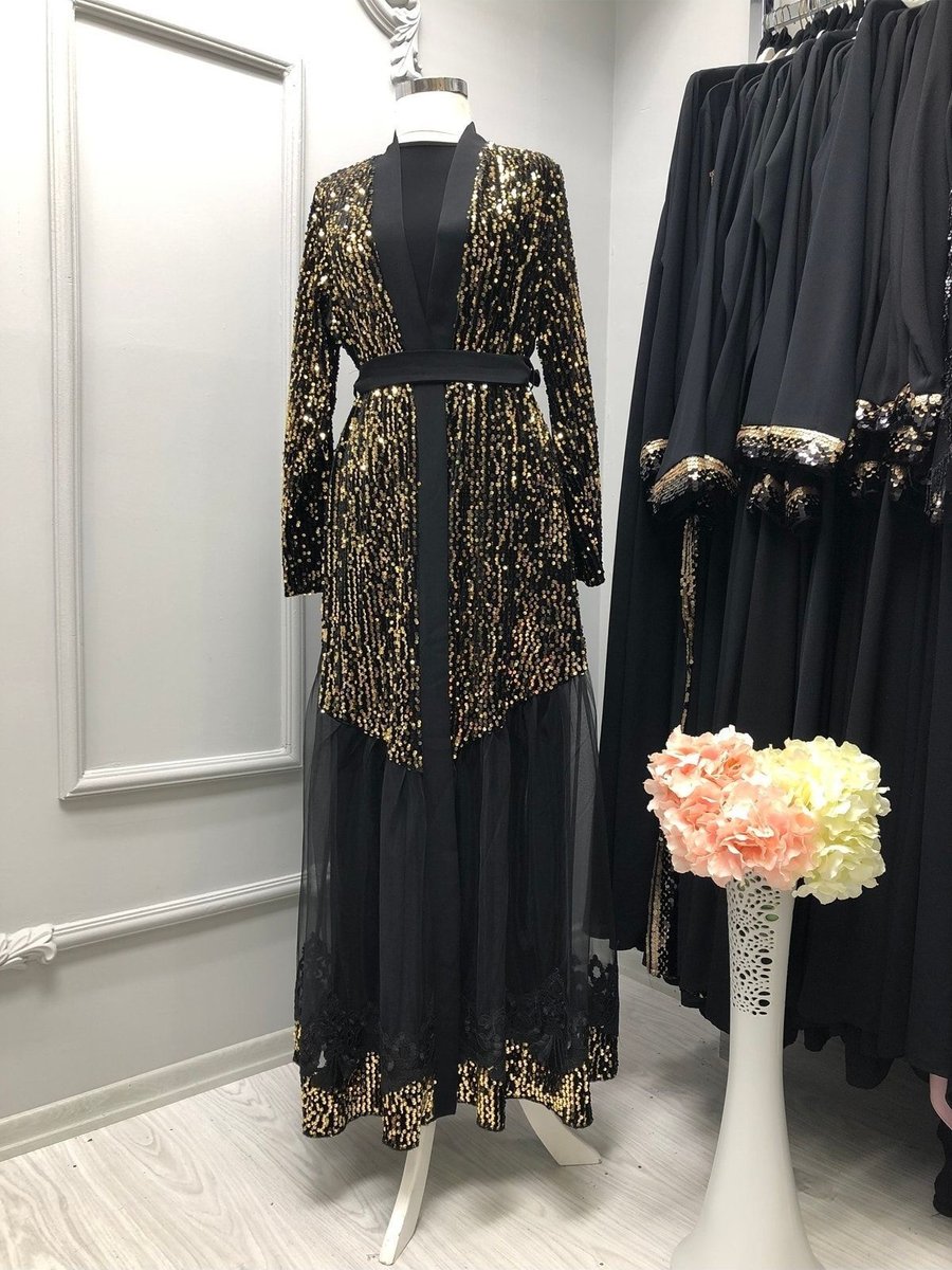Hümeyraabiye Abaya Pullu Etegi Tüllu Gold