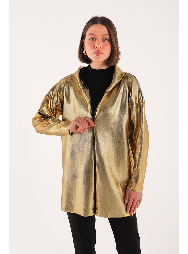 Melike Tatar Gold Varaklı Triko Hırka