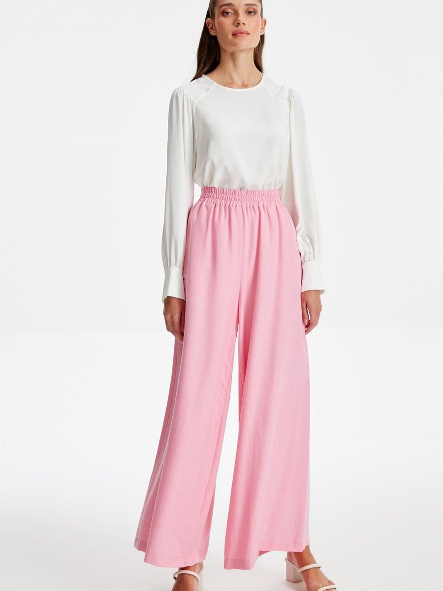 Tuğba Yüksek Bel Bol Paça Pantolon Pembe Tuğba Yüksek Bel Bol Paça Pantolon Pembe