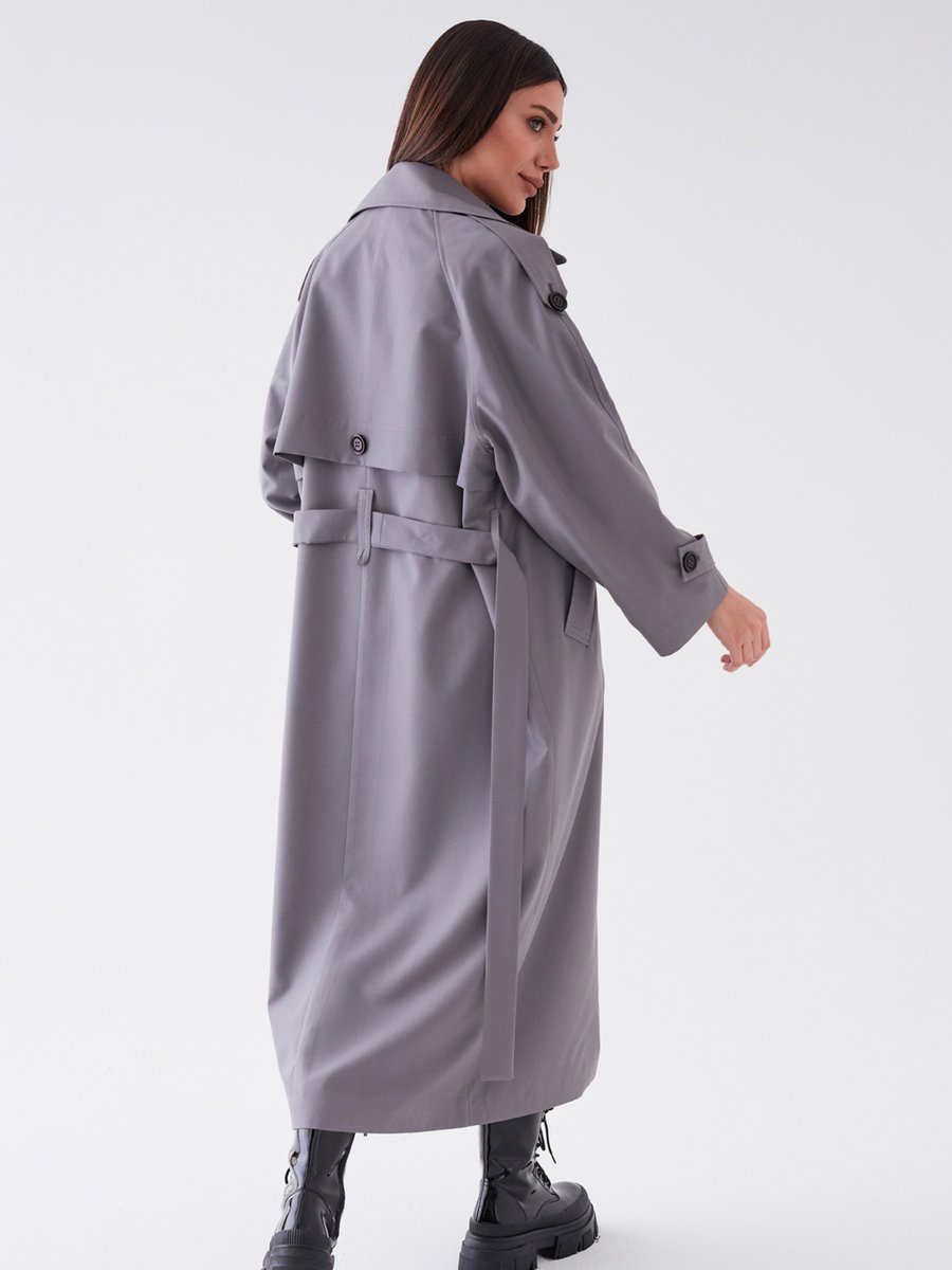 Sahra Afra Füme Creed Kadın Oversize Trençkot