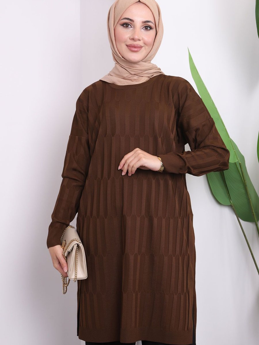 İmajbutik Kahverengi Soğuk İplik Merserize Triko Tunik