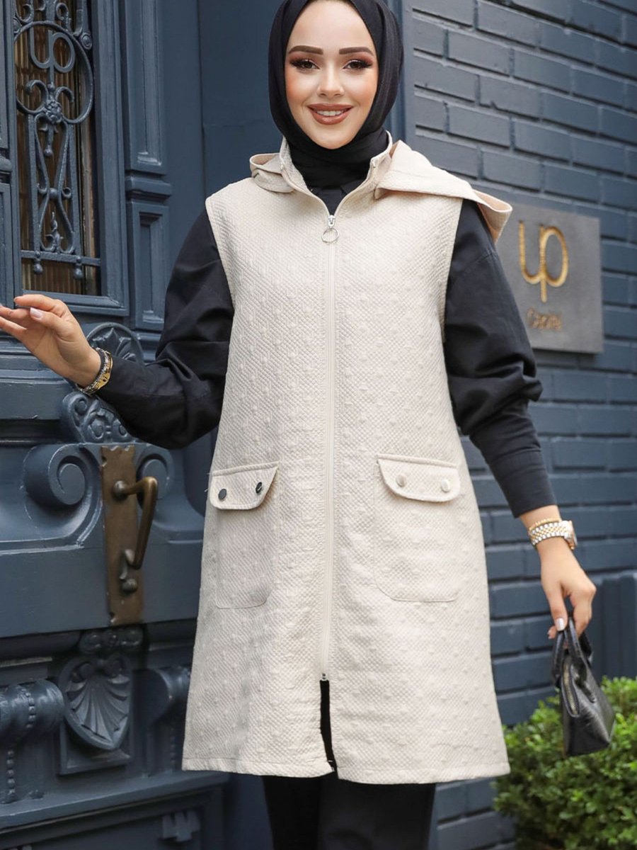 Neva Style Kapüşonlu Bej Yelek
