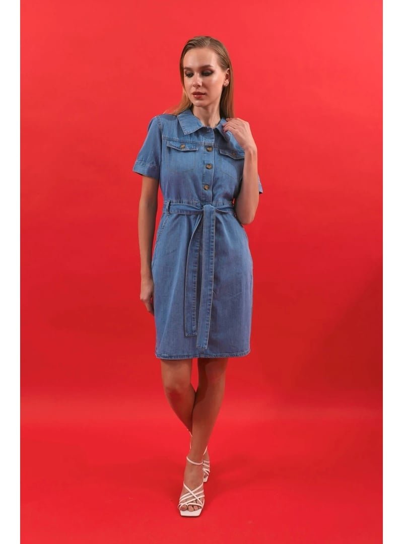 Markapia Banny Jeans Kemer Detaylı Jean Elbise Açık Deniz Mavisi