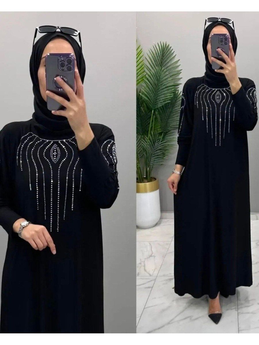 Modamira Sandy Siyah Önü Ve Kolları Dms Taş Detaylı Nevanur Elbise