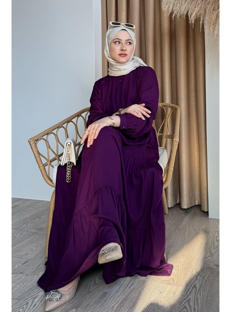 InStyle Kuşaklı Belmando Mor Elbise