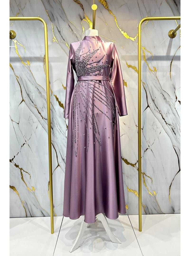 Hakimoda Lila Saren Saten Abiye Elbise
