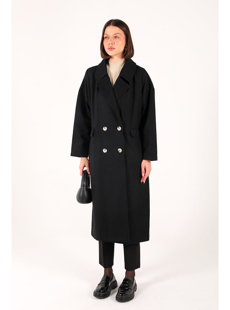 Melike Tatar Siyah Oversize Kaşe Kaban