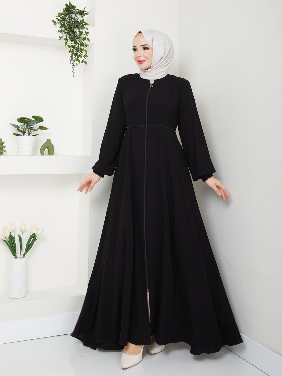 Moda Mevlana Ortası Işlemeli Medine Ipeği Yazlık Ferace