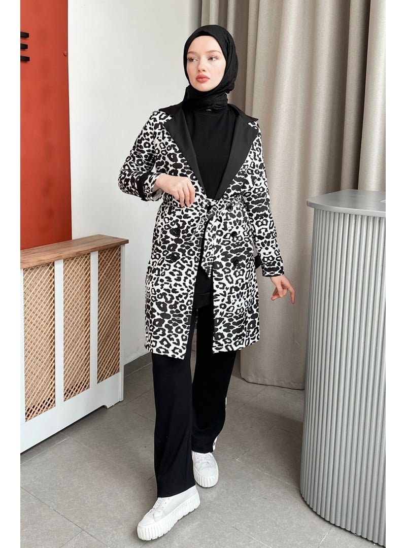 GİZCE Pall Siyah Leopar Desen Trençkot