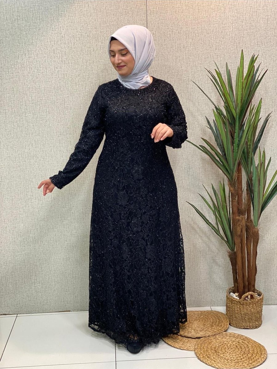 Butik Büyük Beden Kordena Dantel Abiye Elbise