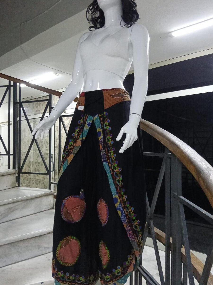 EREN STYLE Siyah Otantik Nakış İşlemeli Harem Şalvar Pantolon