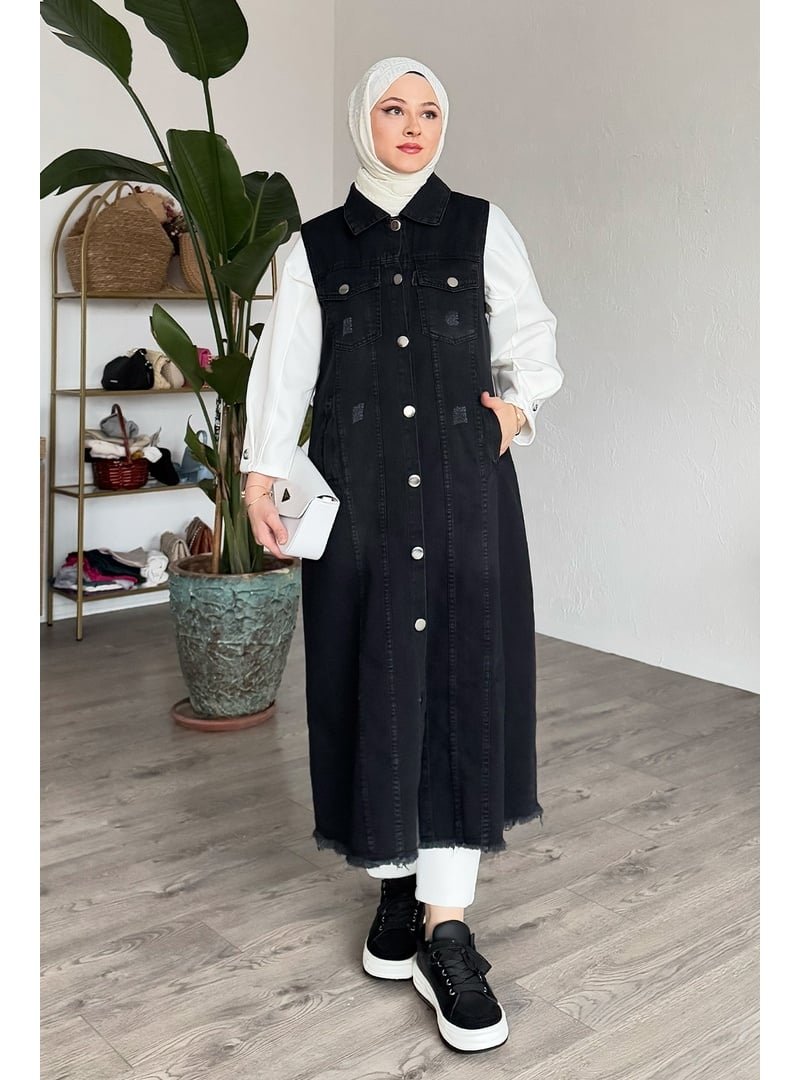 InStyle Eskitme Detay Siyah Kot Yelek