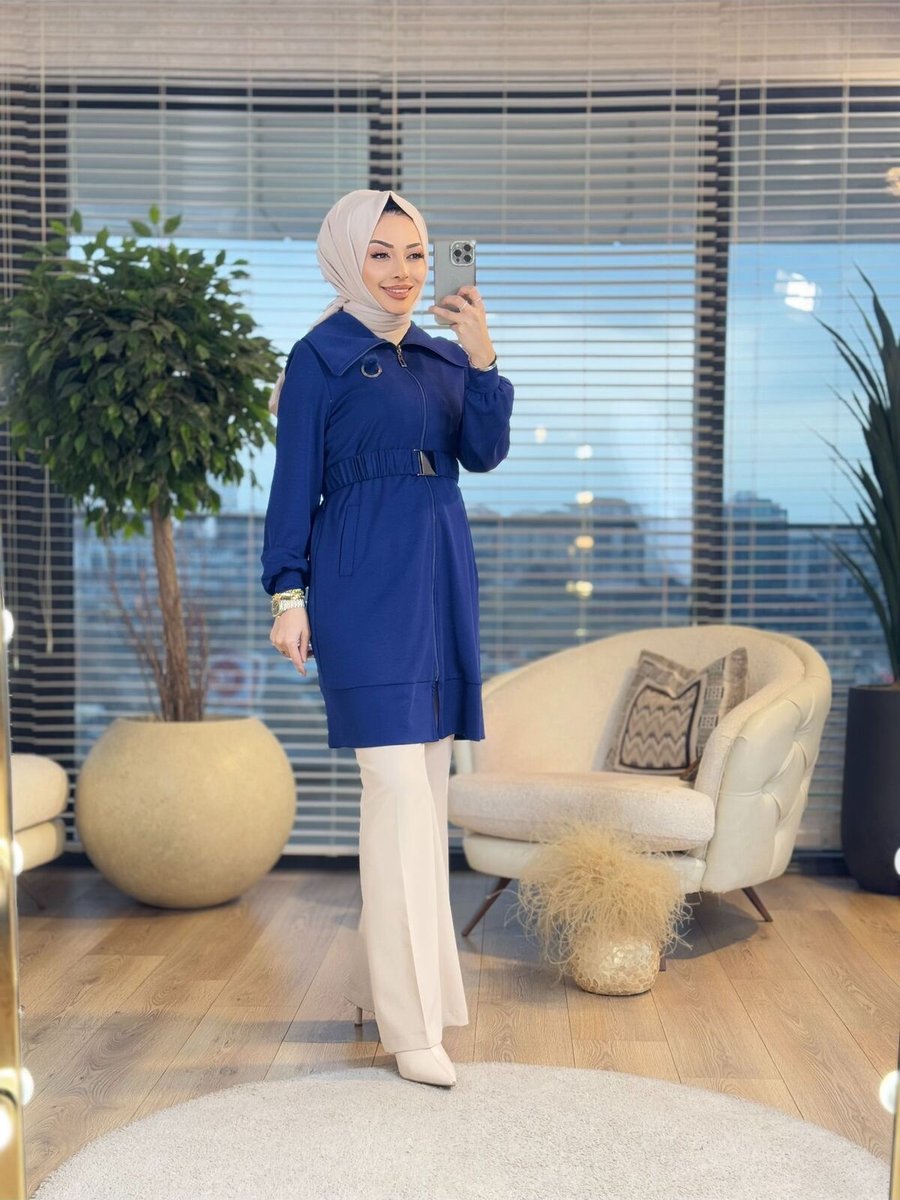 Alanurmoda İki İplik Ön Fermuarlı Yakalı Ceket